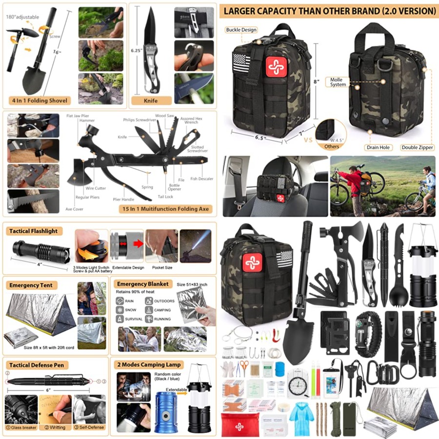 Survival Kit, 250Pcs Survival  - First Aid Bag Kit のレビューと価格